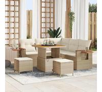 Fangmaliuyun Set di poltrone da giardino modulari beige 219 x 219 x 85 cm in polyrattan e legno di acacacia, divano esterno resistente alle intemperie con 9 parti, per balconi, terrazze e piccoli