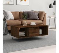 Fangmaliuyun Tavolino da caffè marrone effetto rovere 90 x 50 x 36,5 cm, moderno con cassetto e 2 scomparti in legno e gambe in metallo, design durevole per soggiorno, sala da pranzo, corridoio