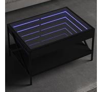 Fangmaliuyun Tavolino da salotto con LED Infinity, nero, 70 x 50 x 38 cm, materiale in legno e metallo, illuminazione RGB, mobili moderni per soggiorno, camera da letto, corridoio