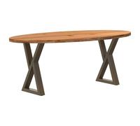 Fangmaliuyun Tavolo da pranzo in rovere massiccio, 200 x 100 x 74 cm, ovale, marrone chiaro, durevole, con struttura in acciaio, salvaspazio, per cucina, sala da pranzo, balcone