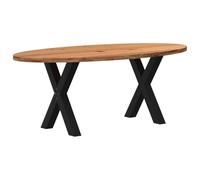 Fangmaliuyun Tavolo da pranzo marrone chiaro, 200 x 100 x 74 cm, in legno di quercia massiccio, forma ovale, con gambe a X in acciaio, design moderno, robusto e durevole, per sala da pranzo, soggiorno