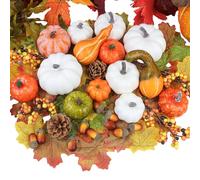 Fangoo 110 Pezzi Decorazioni Zucche Autunnali Artificiale Zucche Ghiande di Pino Frutta Rossa Decorativa Foglie d'acero Finte per Autunnale Casa Decorazioni di Festa Ringraziamento Halloween
