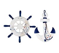 Fangoo 2 Pezzi 32 CM Timone Barca in Legno e 32 CM Ancora in Legno Decorazione da Spiaggia a Tema Nautico Oggetto Decorativo da Parete per la casa