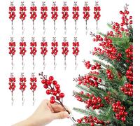 Fangoo 20 Pezzi Decorazione Artificiale di Bacche Rosse con Clip Branches de Houx Artificielles per Decorazioni Natalizie Feste di Compleanno Decorazioni D'interni Production Artisanale
