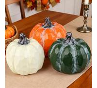 Fangoo 3 Pezzi 14cm Grande Resina Zucche Autunnali Decorative Bianco Verde Arancione Ringraziamento Decorazioni Tavolo statuine di Halloween raccolto decorazioni ringraziamento