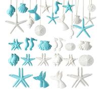 Fangoo 32pezzi Di Ornamenti Estivi A Tema Spiaggia Ornamenti Di Natale In Resina Stella Marina Cavalluccio Marino Coda Di Sirena Dollaro Di Sabbia Charms Per La Festa A Tema Spiaggia Festa Compleanno