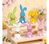 Fangoo 6 Pezzi Pasqua Coniglietti in Legno Decorativi con Fiocco Decorazioni Addobbi Tavolo Rustiche per Casa Colonica Scrivania Regalo di Pasqua Sala da Pranzo Festa di Primavera Scaffale
