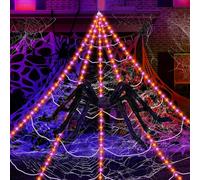Fangoo Halloween Ragno Gigante Finto Set 5m Rete Triangolare Bianca con Luci Arancioni Viola 2m Ragno Finto con 40g Cotone Ragno 20 Piccoli Ragn per Feste di Halloween Decorazioni per Verande Prati