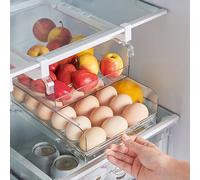 Fangoo Organizzatore Per Frigorifero Porta Uova da Frigo Portauovo Estraibile per Frigorifero Trasparente Rimovibile Contenitori Portaoggetti per Frigorifero con Maniglia perFrutta Verdura Uova