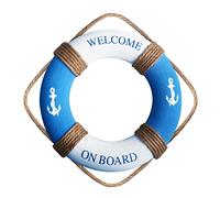 Fangoo Salvagente Nautico Decorazione Salvagente da Appeso a Parete Decor Salvagente Porta a Muro per la casa Appeso Decor Tema Spiaggia Decorazione Domestica,Blu&Bianco