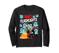 Fangs And Flashlights Funny Vampires Ghost Hunting Halloween Maglia a Manica