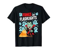 Fangs And Flashlights Funny Vampires Ghost Hunting Halloween Maglietta
