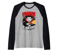 Fangs And Flashlights Vampires Ghost Hunting Halloween Maglia con Maniche Raglan