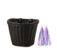 Fangxuee 1 Set di Cestino Anteriore per Bicicletta in Vimini Rattan+Campanello+Nappa+ Accessori per Manubrio Bici per Adulti Intrecciati Regolabili Neri