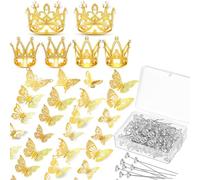 Fangxuee 166 Pezzi di Decorazioni per Corone per Bouquet di Fiori con 6 Topper Torta A, 100 Spille per Corpetto, 60 Farfalle Dorate