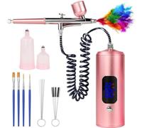 Fangxuee Kit Aerografo LCD con Compressore D'Aria, Macchina Aerografo Fili A 3 Velocità con Tubo Flessibile per Cosmetici, Pittura Artistica