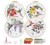 Fangxuee Kit da Ricamo A 4 Pacchetti di Fiori per Principianti-Istruzioni Facili da Seguire