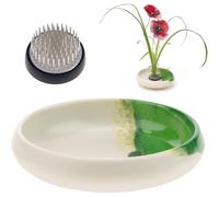 Fangxuee Kit Vaso Giapponese Ikebana e Rana Floreale, Vaso Bianca da 5,35 Pollici con Kenzan da 1,57 Pollici per Composizioni Floreali
