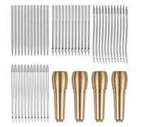 Fangxuee per Punteruolo da Cucito, Kit per Cucire in Pelle da 52 Pezzi, 36 Dritti + 12 Curvi per Uncinetto + 4 Manici in Rame