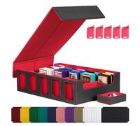 Fangxuee Scatola Porta Carte da Gioco 5 File, Astuccio per Mazzi di Carte Magnetico con Coperchio Nero+Rosso