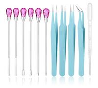 Fangxuee Set di 11 Strumenti per Stampi In Resina, Kit di Precisione per Pinzette per Agitazione, Ago, Cucchiaio (Ciano + Rosa)