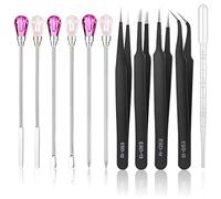 Fangxuee Set di 11 Strumenti per Stampi In Resina, Kit di Precisione per Pinzette per Agitazione, Ago, Cucchiaio (Nero + Rosa + Rosa)