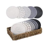 Fangxuee Sottobicchieri per Bevande, Set Porta Cestini In Alga Marina, 10 Sottobicchieri Assorbenti Boho per Tavolino da Caffè, Grande Cestino Intrecciato A Mano