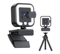 Fangxuee Webcam 4K con Microfono e Luce di Riempimento, Fotocamera per Computer HD con Autofocus per Chiamate Video su PC, Laptop e Desktop, Resistente