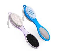 Fangze Spazzola per piedi in pietra pomice, confezione da 2 pennelli per pedicure 4 in 1, per la cura dei piedi (lilla e blu)