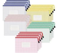 Fangzichen 20 sacchetti in rete trasparente con cerniera, impermeabili, 5 colori, formato A5, riutilizzabili, con chiusura lampo, con etichette, organizer per giocattoli, puzzle, giochi, scuola