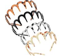 Fangzichen 4 fasce per capelli a zig zag, in plastica, con denti ondulati, a forma di U, accessori da donna