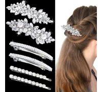 Fangzichen 6 fermagli per capelli da donna con fiore e perle, eleganti forcine per capelli da sposa in argento con cristalli, accessori da sposa per donne