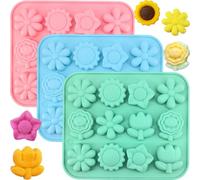 Fangzichen Confezione da 3 stampi in silicone a forma di margherita per cioccolato, girasole, tulipani, margherite, caramelle, cubetti di ghiaccio, sapone, gelatina, candele, per budini, dessert