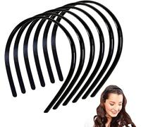 Fangzichen Confezione da 6 cerchietti in plastica nera per donne, ragazze, uomini, cerchietti per capelli neri con denti, fasce per capelli unisex (8 mm di larghezza)