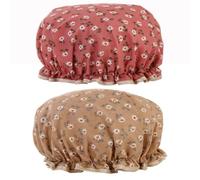 Fangzichen Cuffia da bagno in cotone impermeabile con fascia elastica per donne e ragazze, protezione per capelli (colore rosso violaceo e kaki)
