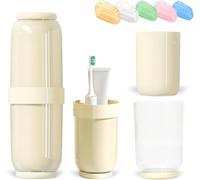 Fangzichen Custodia da viaggio per spazzolino da denti con 4 tazze all'interno, portaspazzolino da viaggio in famiglia con coperchio e fori di ventilazione, custodia per spazzolino da denti con 5