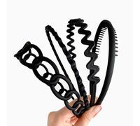 Fangzichen Kit di fasce per capelli in plastica, superficie opaca, fai da te con denti a pettine per donne e ragazze, 4 pezzi per diverse occasioni, nero