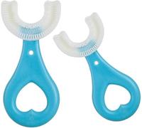 Fangzichen Spazzolino da denti per bambini a forma di U, spazzolino da denti manuale morbido di alta qualità per bambini dai 2 ai 6 anni (blu)