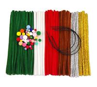 FANGZIDM 353 Pezzi Kit Artigianale DIY, 300 Scovolini Ciniglia Steli Multicolore 300x6mm, 50 Pompon 1-2cm, 3 Fascia per Capelli | fit Festa e Festival Decorazioni come Natale