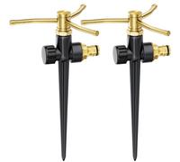 FANHAO 2 confezioni irrigatori da giardino in metallo con base a picchetto, irrigatore rotante automatico a 3 bracci a 360°, sistema di irrigazione per ampie aree del prato