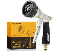FANHAO Pistola da Giardino in 100% Metallo con 8 Modalità di Getto Regolabili,Pistola Irrigazione ad alta pressione con Impugnatura Antiscivolo per Innaffiare Piante e Prati,Lavare auto- Argenteo