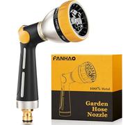 FANHAO Pistola da Giardino, ugello a spruzzo al 100% in metallo resistente, azionabile con il pollice, ugello per l'acqua ad alta pressione con 8 modalità per innaffiare piante, lavare auto