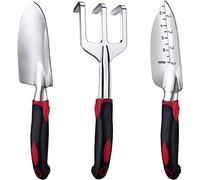 FANHAO Utensili da Giardino, Set Attrezzi da Giardino 3 Pezzi, Include Cazzuola per Trapianto, Paletta per Terreno, Rastrello a Mano (Rosso)