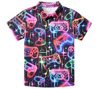 Fanient Camicia da ragazzo a maniche corte per il tempo libero, camicia con stampa neon, per tutti i giorni, per bambini, 7-14 anni