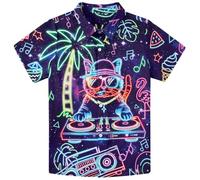 Fanient Camicia da ragazzo a maniche corte per il tempo libero, camicia con stampa neon, per tutti i giorni, per bambini, 7-14 anni