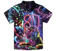 Fanient Camicia da ragazzo a maniche corte per il tempo libero, camicia con stampa neon, per tutti i giorni, per bambini, 7-14 anni