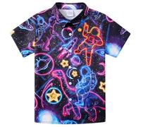 Fanient Camicia da ragazzo a maniche corte per il tempo libero, camicia con stampa neon, per tutti i giorni, per bambini, 7-14 anni