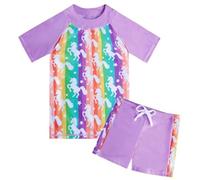 Fanient Costume da Bagno per Bambini,Costume da Bagno in Due Pezzi,Costume da Bagno con Stampa in Tessuto Unicorno,Manica Corta e Pantaloncini,Set 5-6 Anni