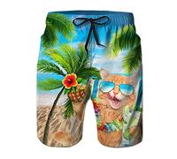 Fanient Costume da Bagno Uomo Pantaloncini da Bagno per Adolescenti Uomo Divertente Hawaii Cats Costume da Bagno Pantaloncini da Surf per Uomo XL