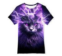 Fanient Maglietta per Bambini Maglietta per Ragazzi e Ragazze Maglietta Cool Purple Cat Print Maglietta per Bambini Street Style 9-12 Anni M